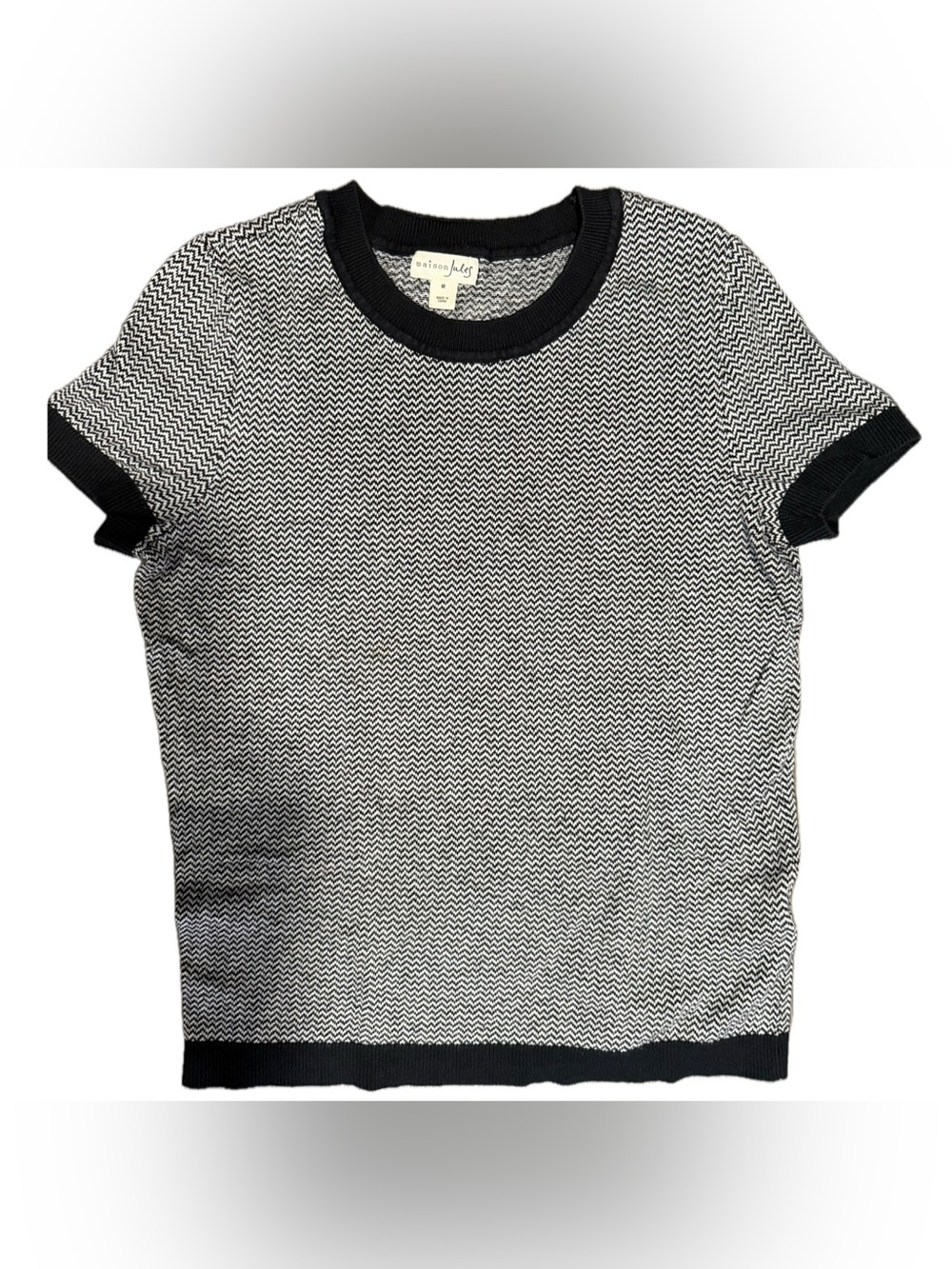 Maison Jules Black & White Chevron Knit Tee with Contrasting Trim
